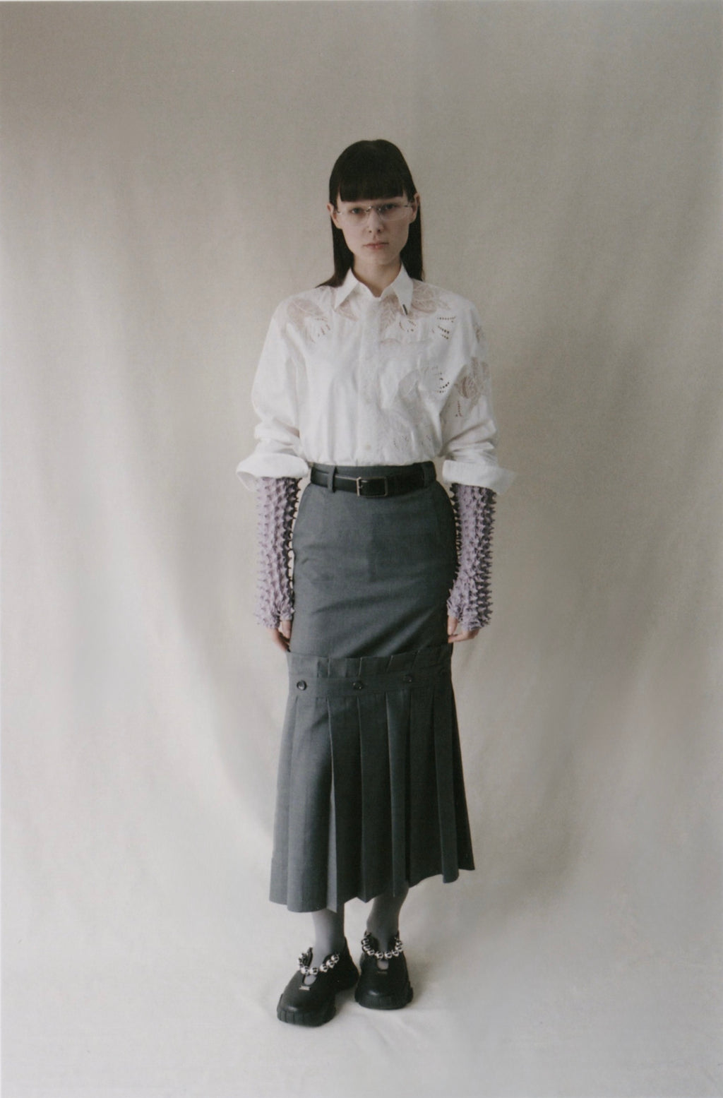 蕾丝对接礼服衬衫