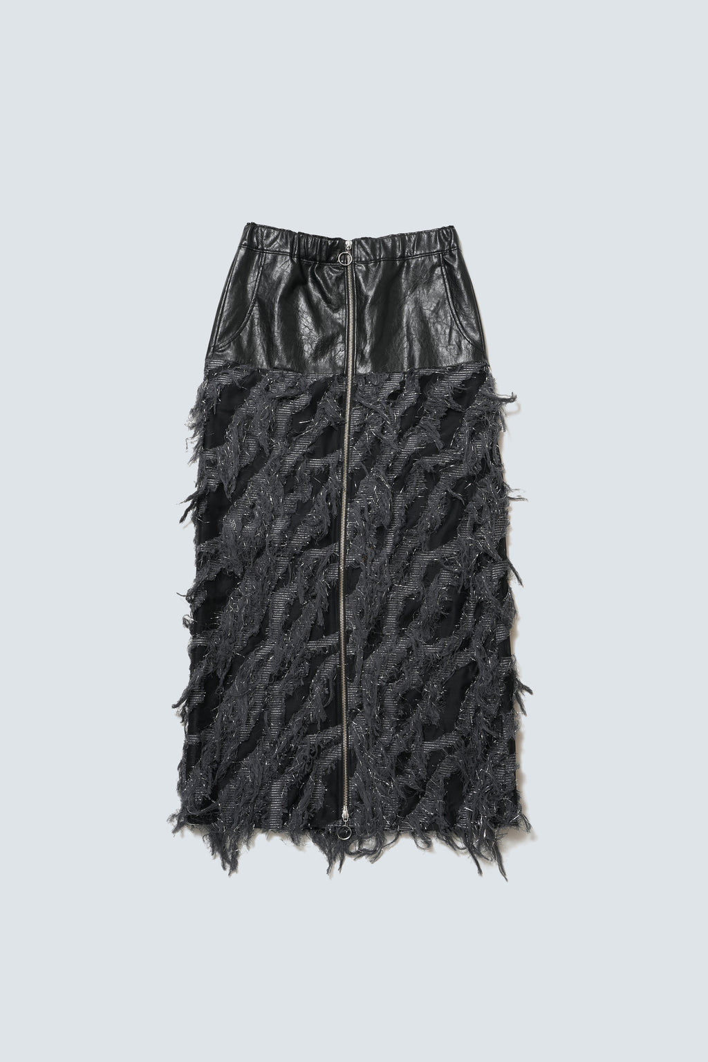 Lame Hand Cut Jacquard Double Zipper Skirt(Black)