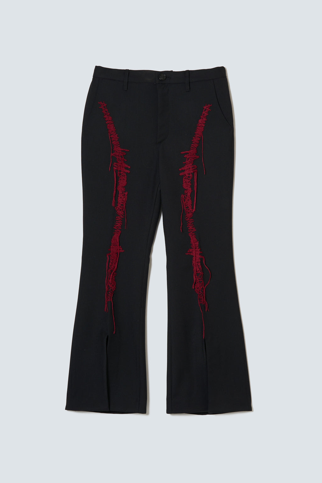 "Anonymous Embroidery Slit Flare Pants / TW" (Black Red)