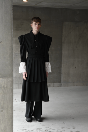 【予約商品】Pleats Belt Puff Sleeve Coat Dress