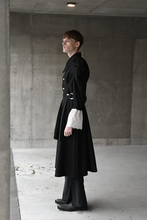 【予約商品】Pleats Belt Puff Sleeve Coat Dress