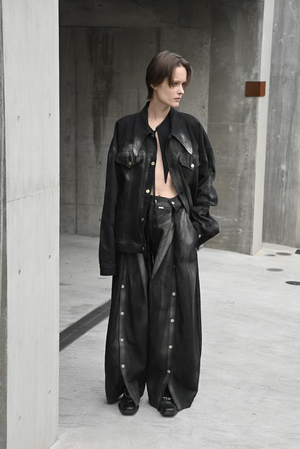 【予約商品】Lame Rusts Open Wide Tuck Denim Pants