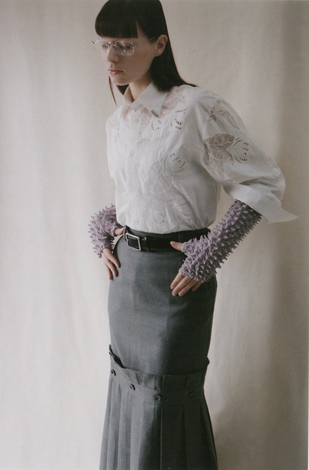 蕾丝对接礼服衬衫