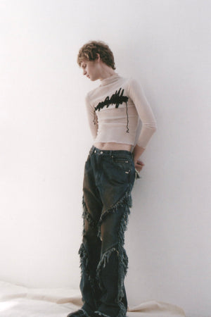 【26SS予約商品】Double Fringe Washed Flare Denim Pants