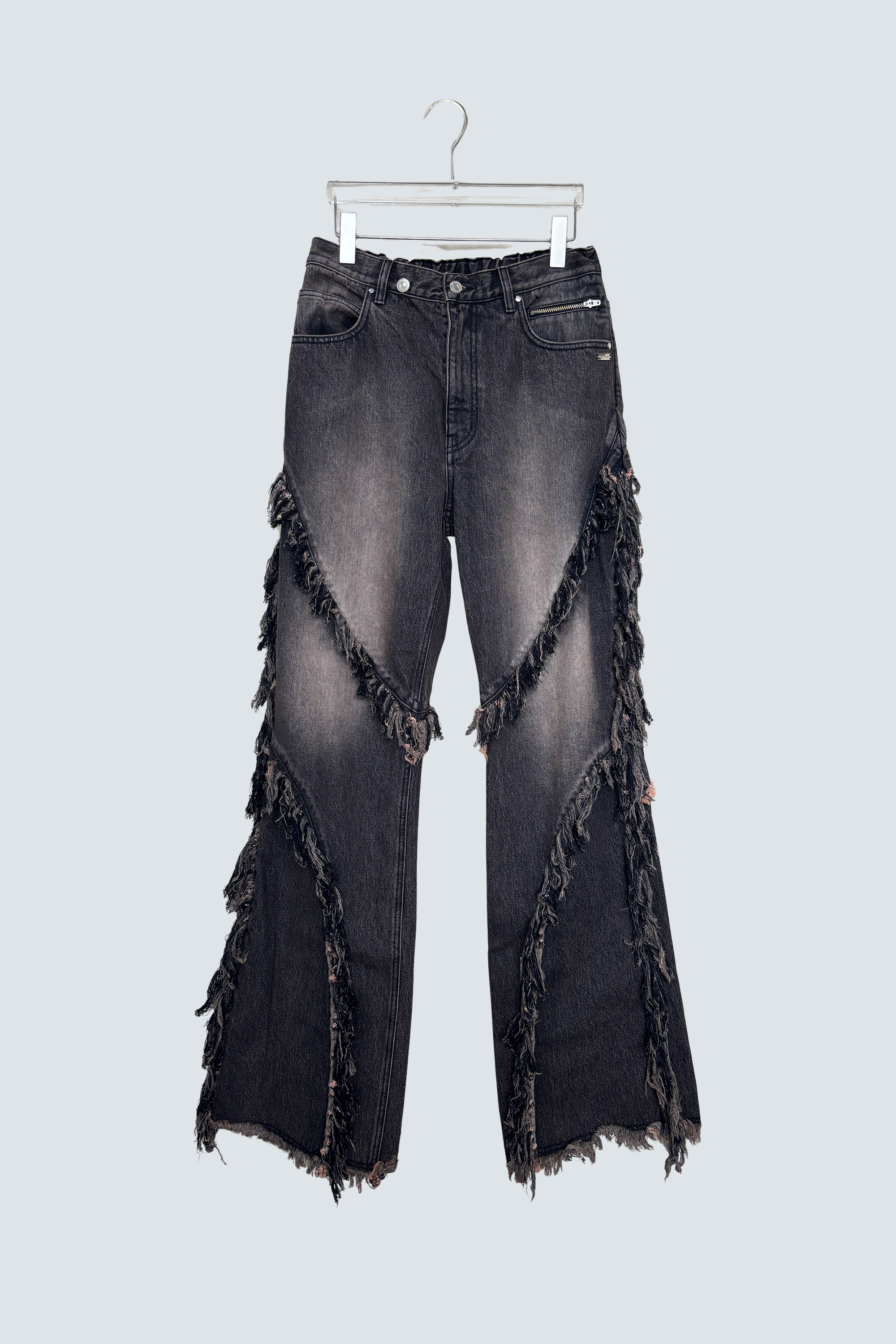 26SS予約商品】Double Fringe Washed Flare Denim Pants – MIKAGE SHIN 26SS予約商品】Double Fringe Washed Flare Denim Pants – MIKAGE SHIN