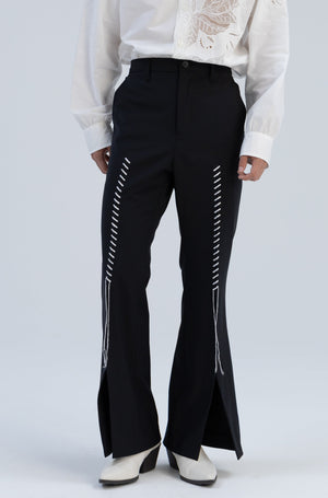 Embroidery Slit Flare Pants