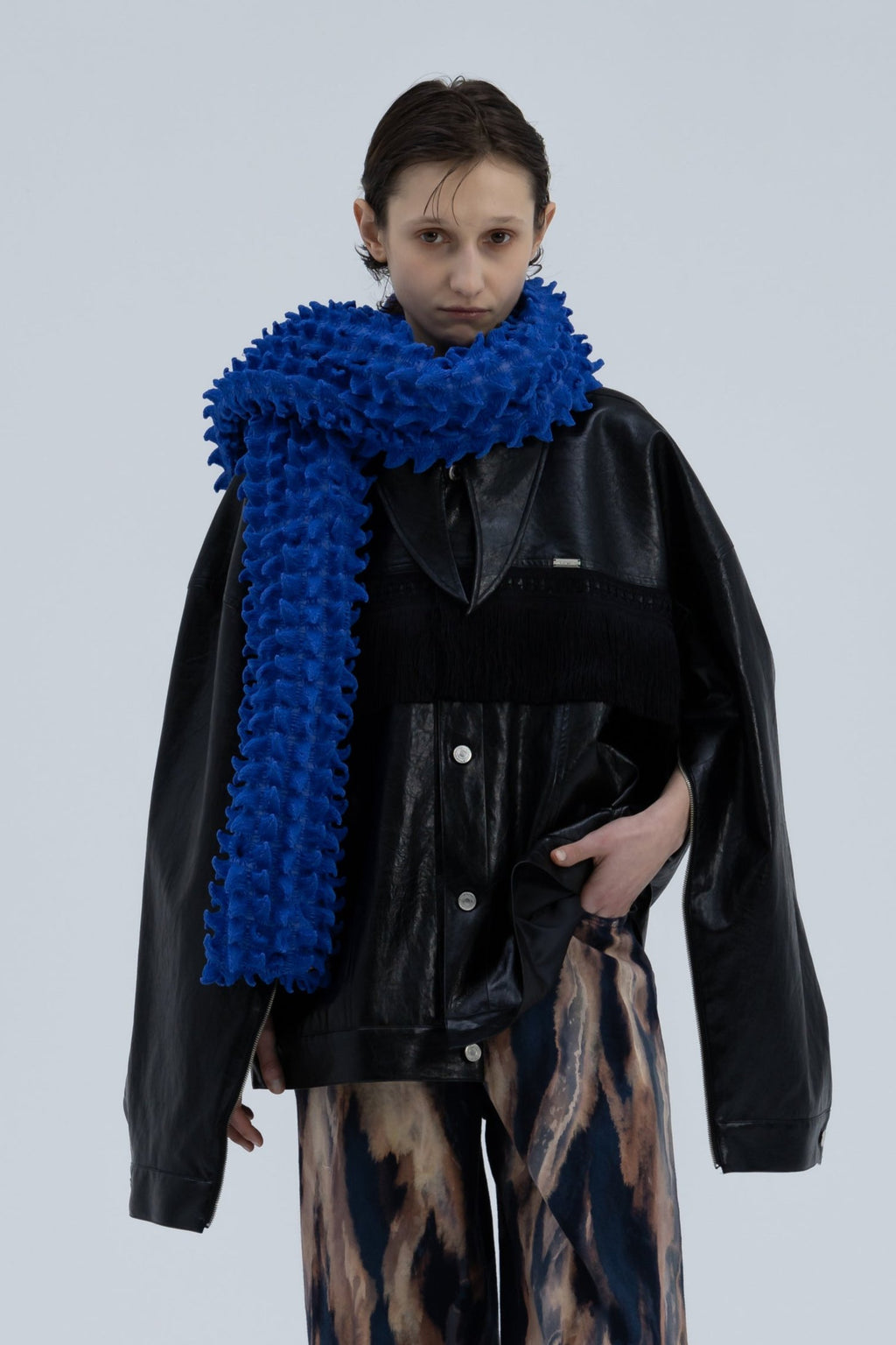 Versatile Spiky Embroidery Knit Long Muffler(Blue)