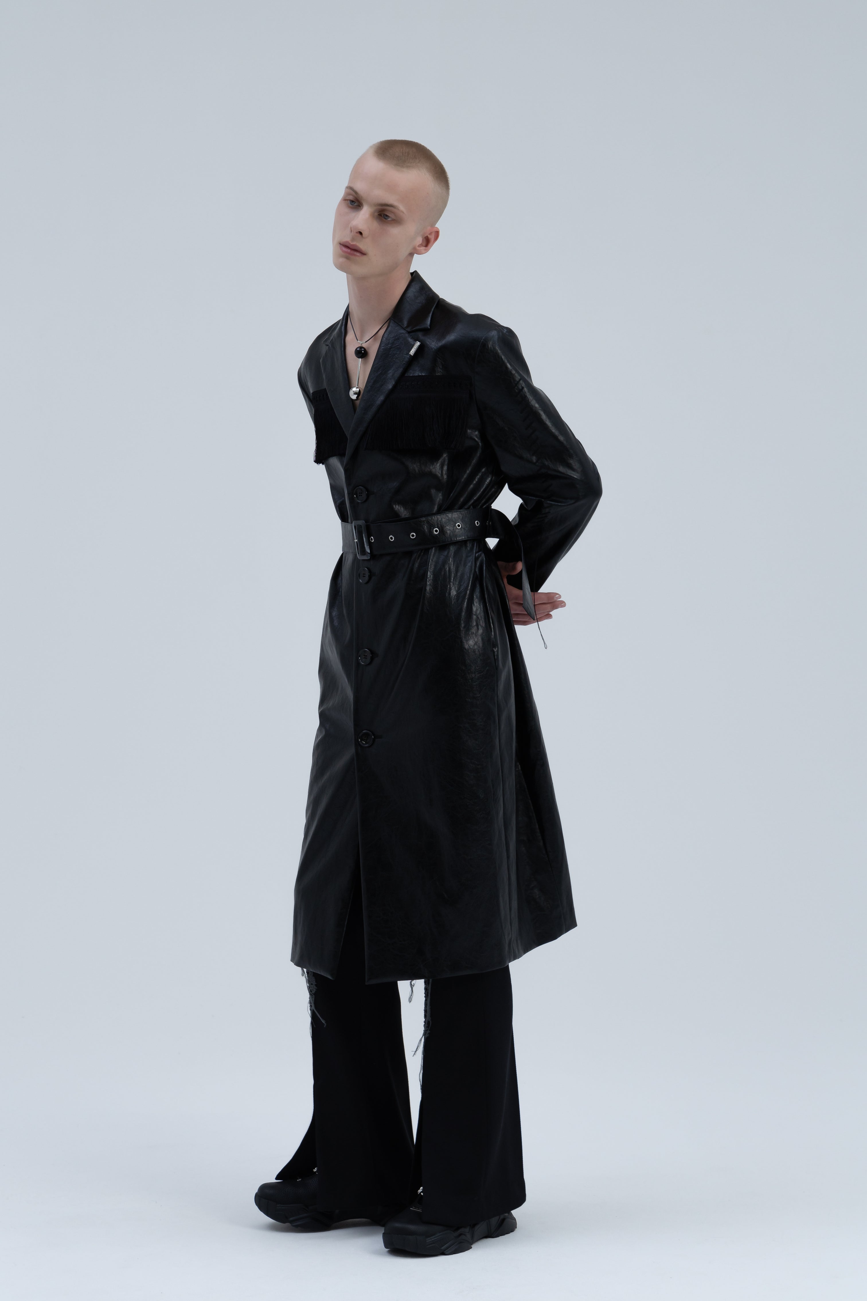 Leather Fringe Long Coat(Black) – MIKAGE SHIN