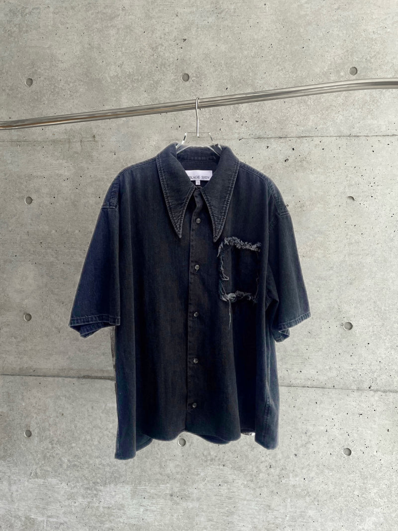 [Reservation product] Sharp Collar Washed Denim Shirt