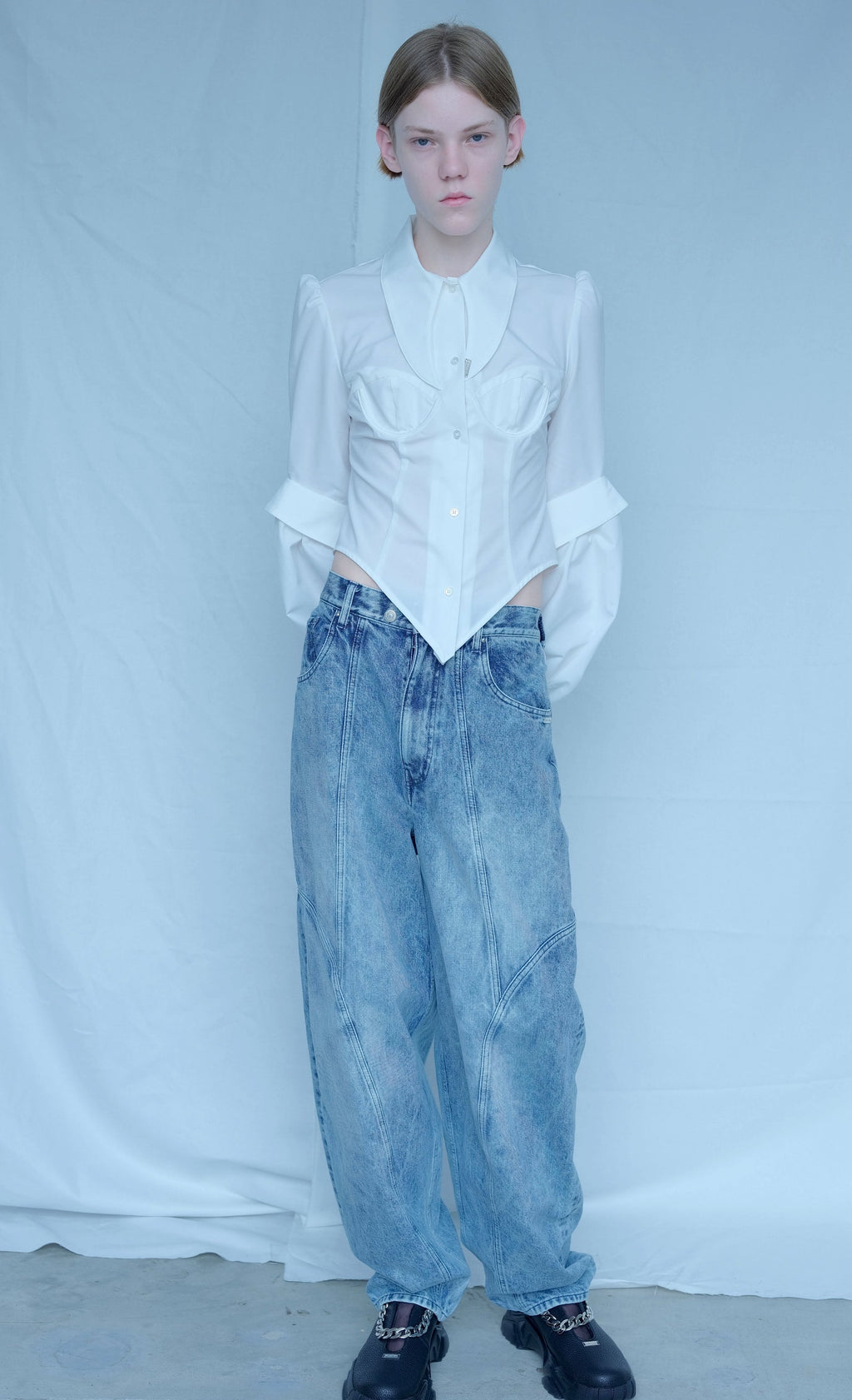 [Reservation product] 3D Cutting Balloon Denim Pants