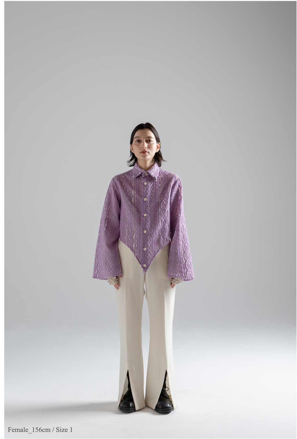 Knit Embroidery Sharp Liner Shirt (Purple)