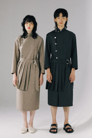 Pleated Stand Collar Coat