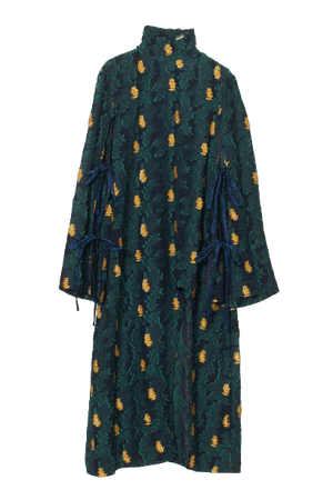 Green Ribbon Sleeve  Carved Dress