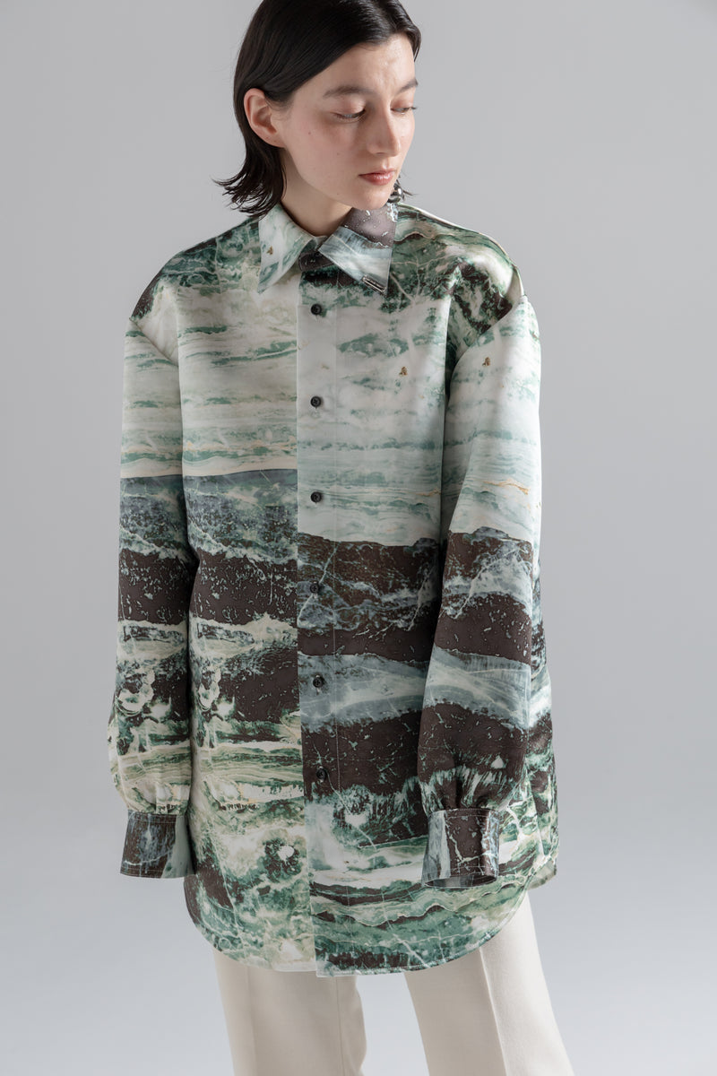 Open Sleeve Air Shirt Jacket / Green Marble & Sand