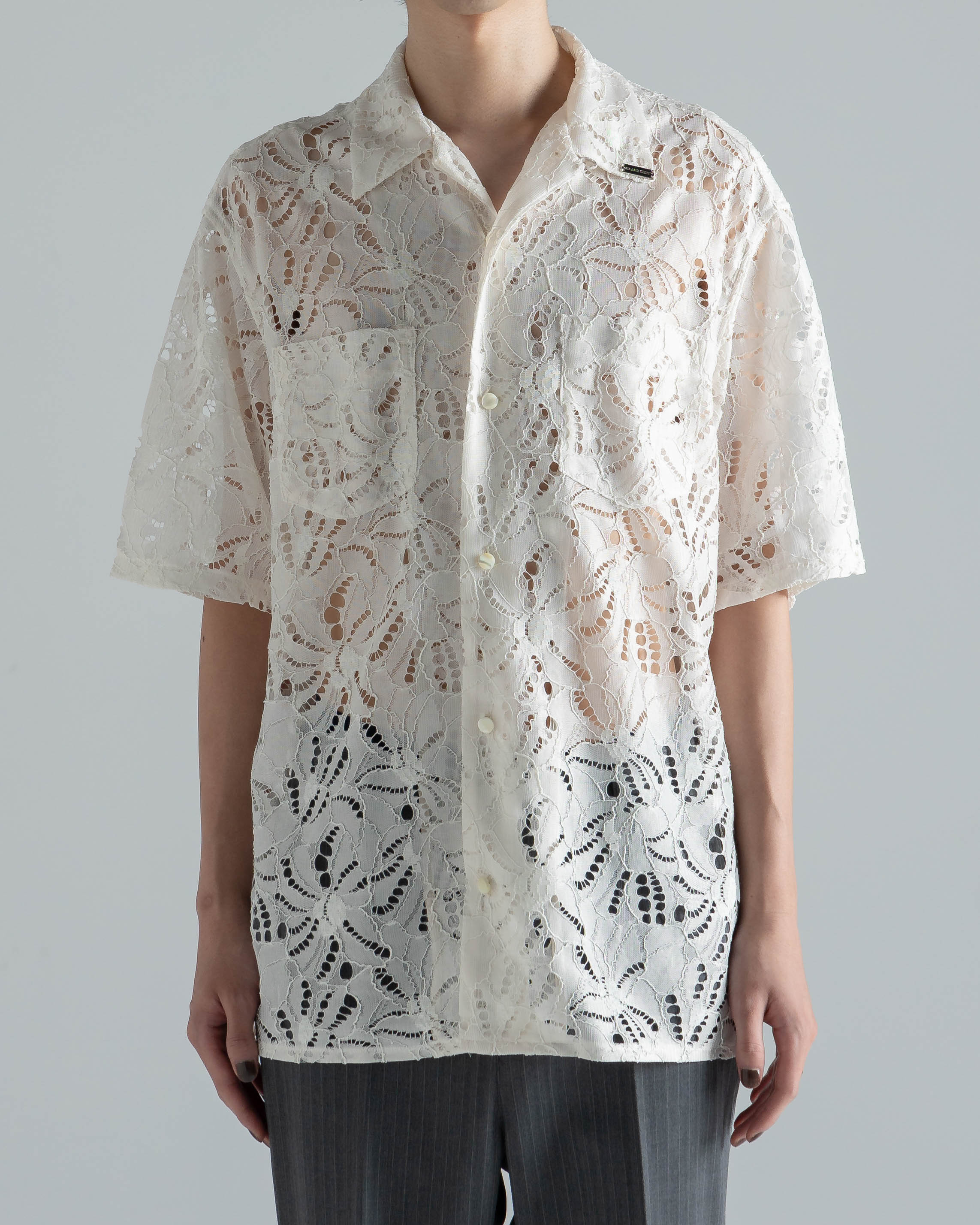 ふるさと納税 トップス mikage shin Pearl Button Lace Shirt23ss ...