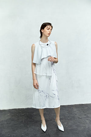 Air Layered Pleated Dress / White Marble