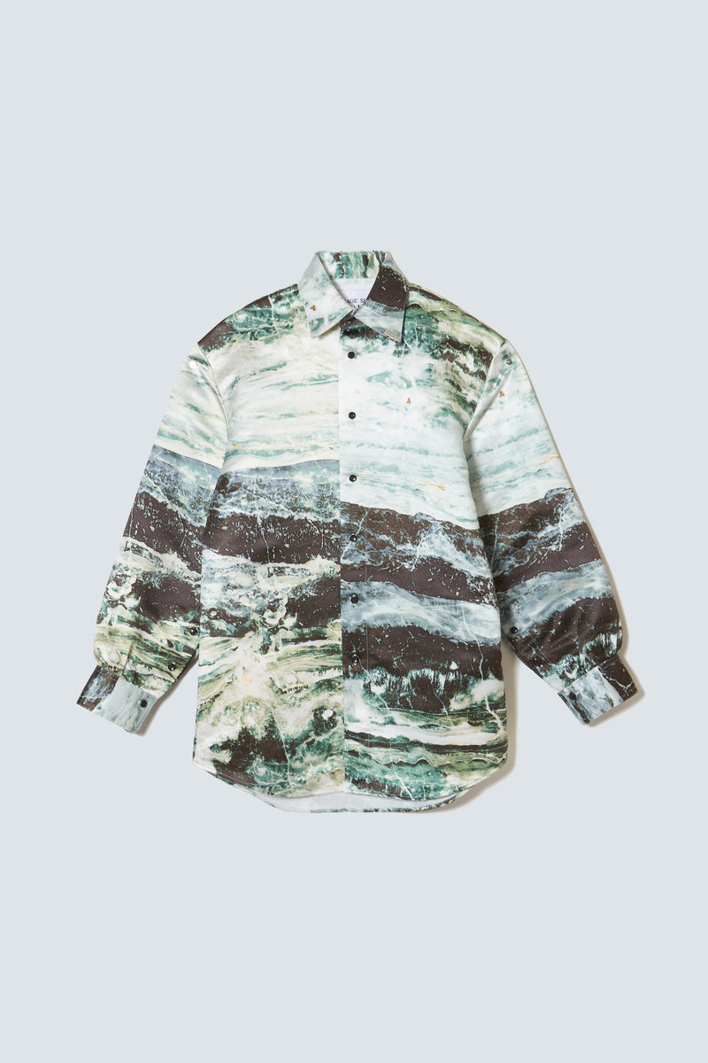 Open Sleeve Air Shirt Jacket / Green Marble & Sand